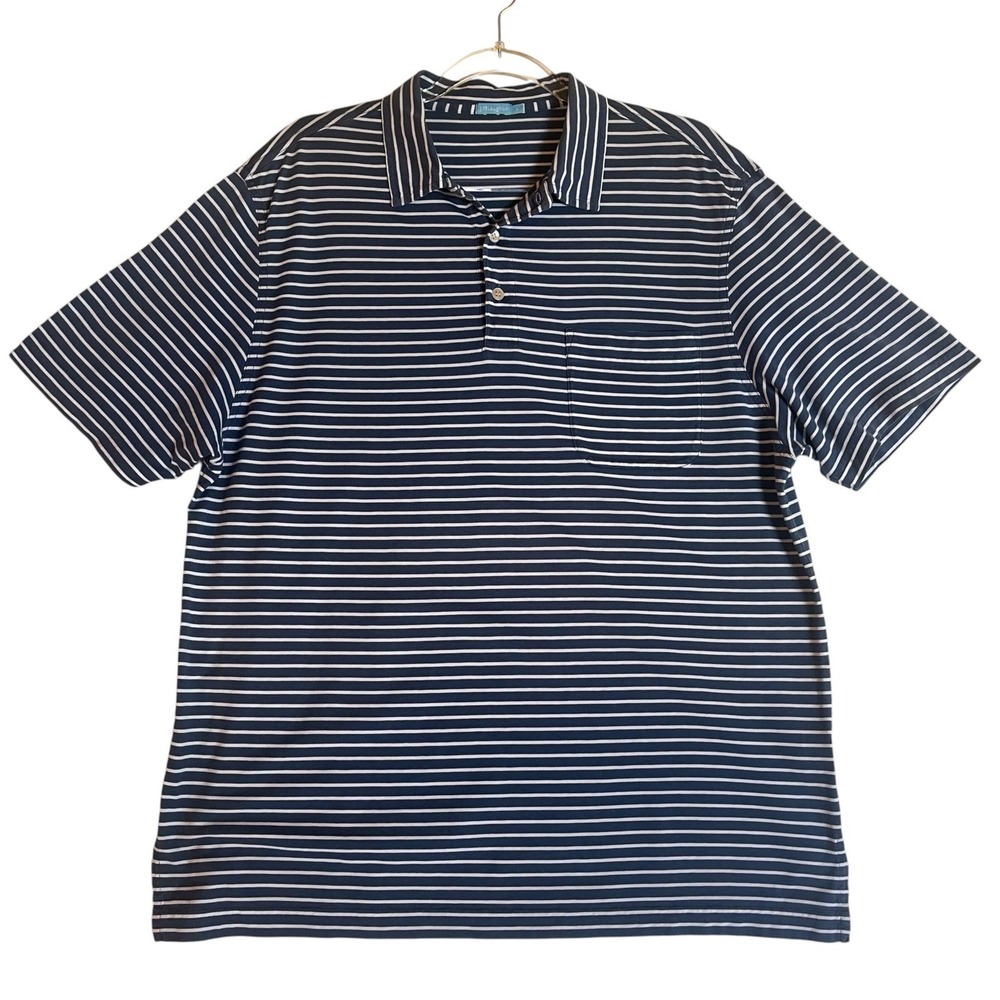J.McLaughlin Polo Shirt Mens Large Blue White Striped Callahan Pima Cotton